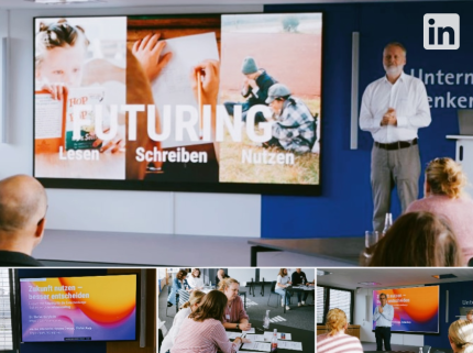 Workshop zu Entscheidungs­findung für KMU's 
Workshop mit Teilnehmenden aus mittelständischen Unternehmen in der IHK Offenbach zu Futuring Methoden in der Entscheidungsfindung. (2025)